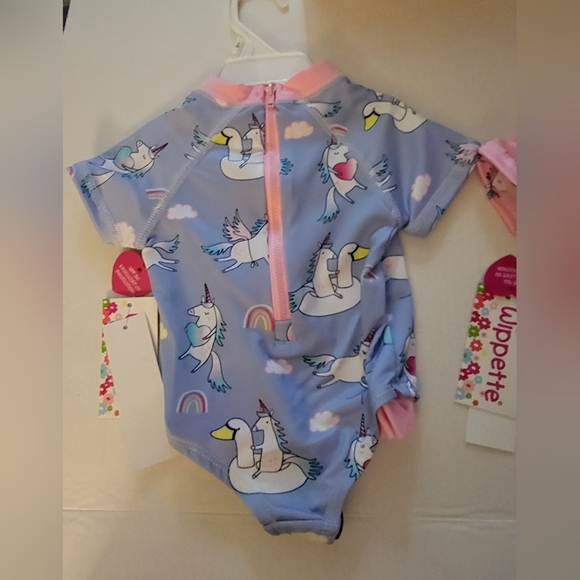 Wippette Baby Girls Rashguards Swimsuits. One Blue, One Pink. Both 9 Mths. NWT. - Picture 5 of 7
